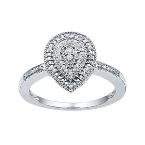 Diamond Fashion Ring | 10kt White Gold Womens Round Diamond Teardrop Cluster Ring 1/10 Cttw | Splendid Jewellery GND