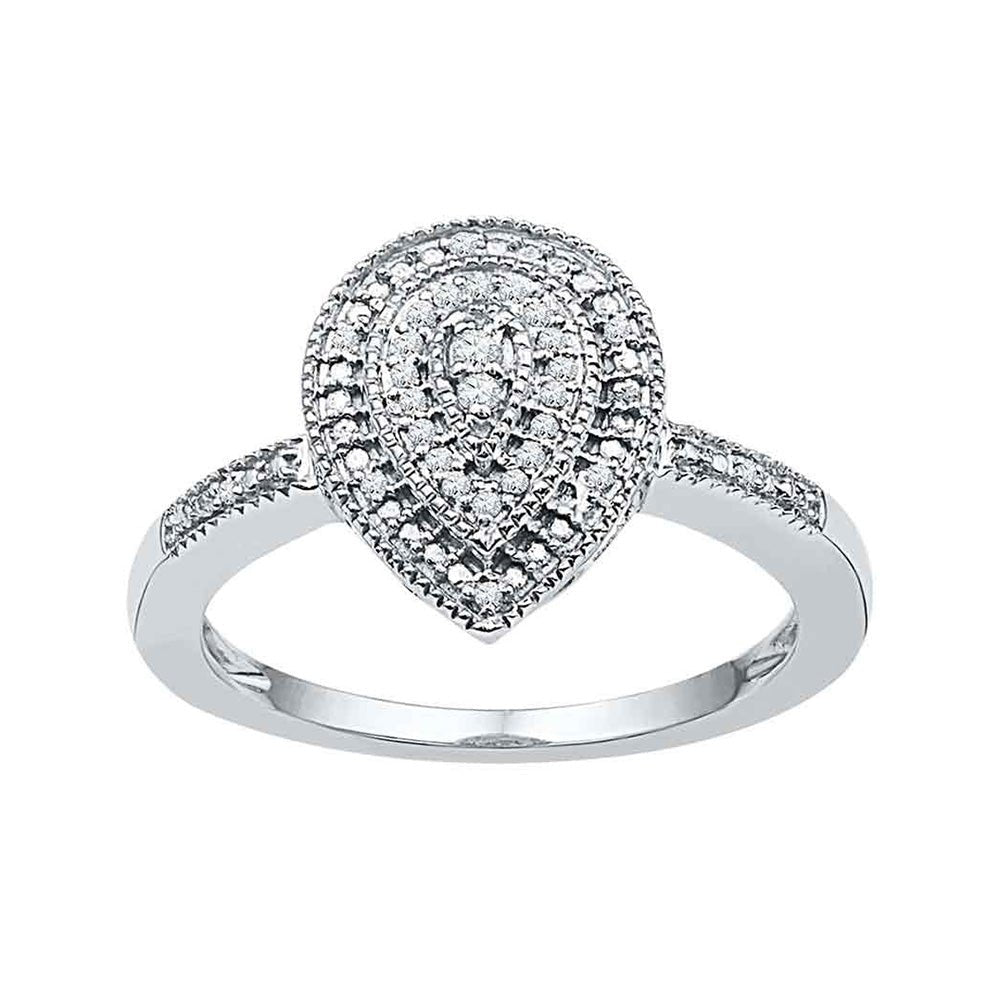 Diamond Fashion Ring | 10kt White Gold Womens Round Diamond Teardrop Cluster Ring 1/10 Cttw | Splendid Jewellery GND