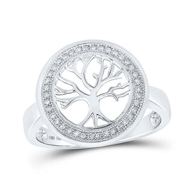 10kt White Gold Womens Round Diamond Tree of Life Circle Ring 1/10 Cttw | Splendid Jewellery: The Enchanting Tree of Life Diamond Fashion Ring Top view from the 10Kt White Gold Womens Round Diamond Tree Of Life Circle Ring 1 10 Cttwpin217214 collection by Splendid Jewellery
