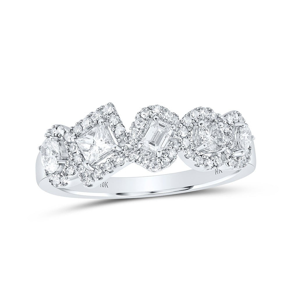 Diamond Fashion Ring | 10kt White Gold Womens Round Princess Pear Oval Diamond Band Ring 3/4 Cttw | Splendid Jewellery GND