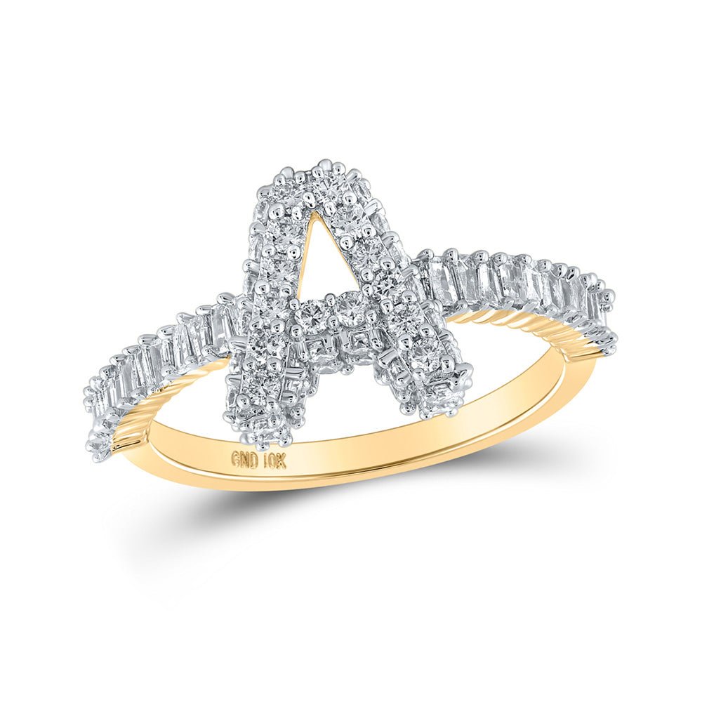 Diamond Fashion Ring | 10kt Yellow Gold Womens Baguette Diamond Initial A Letter Ring 1 Cttw | Splendid Jewellery GND