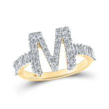 Load image into Gallery viewer, Mesmerizing 10kt Yellow Gold Baguette Diamond Initial M Letter Ring product  Top View from Splendid Jewellery