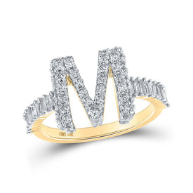 Mesmerizing 10kt Yellow Gold Baguette Diamond Initial M Letter Ring product  Top View from Splendid Jewellery