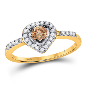 Diamond Fashion Ring | 10kt Yellow Gold Womens Round Brown Diamond Heart Solitaire Ring 1/2 Cttw | Splendid Jewellery GND