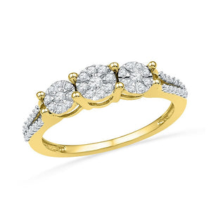 Diamond Fashion Ring | 10kt Yellow Gold Womens Round Diamond 3-stone Cluster Ring 1/4 Cttw | Splendid Jewellery GND