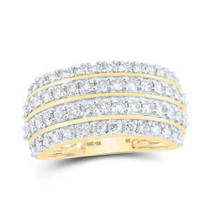Diamond Fashion Ring | 10kt Yellow Gold Womens Round Diamond 4-Row Band Ring 1-5/8 Cttw | Splendid Jewellery GND