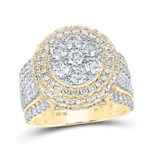 Load image into Gallery viewer, Radiant Brilliance: 10kt Yellow Gold Womens Round Diamond Cluster Ring 3 Cttw product  Top View from Splendid Jewellery