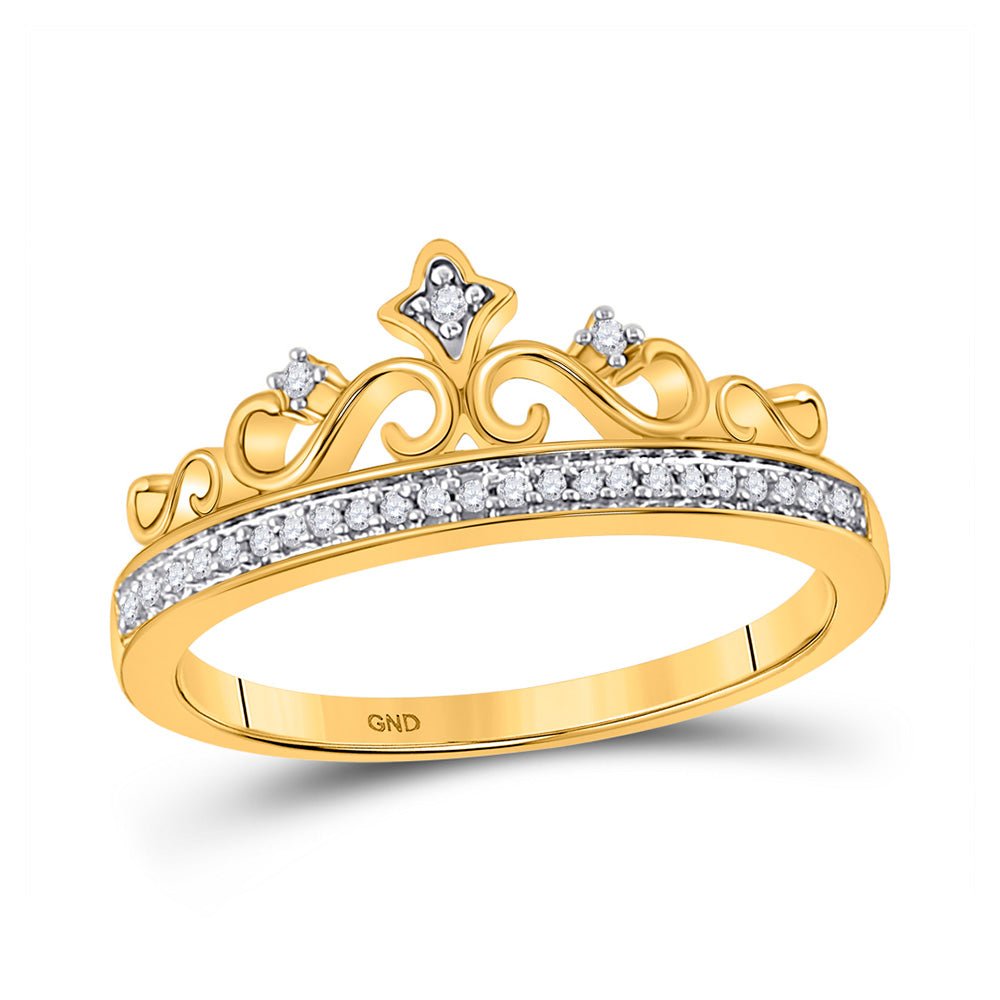 Diamond Fashion Ring | 10kt Yellow Gold Womens Round Diamond Crown Tiara Band Ring 1/10 Cttw | Splendid Jewellery GND