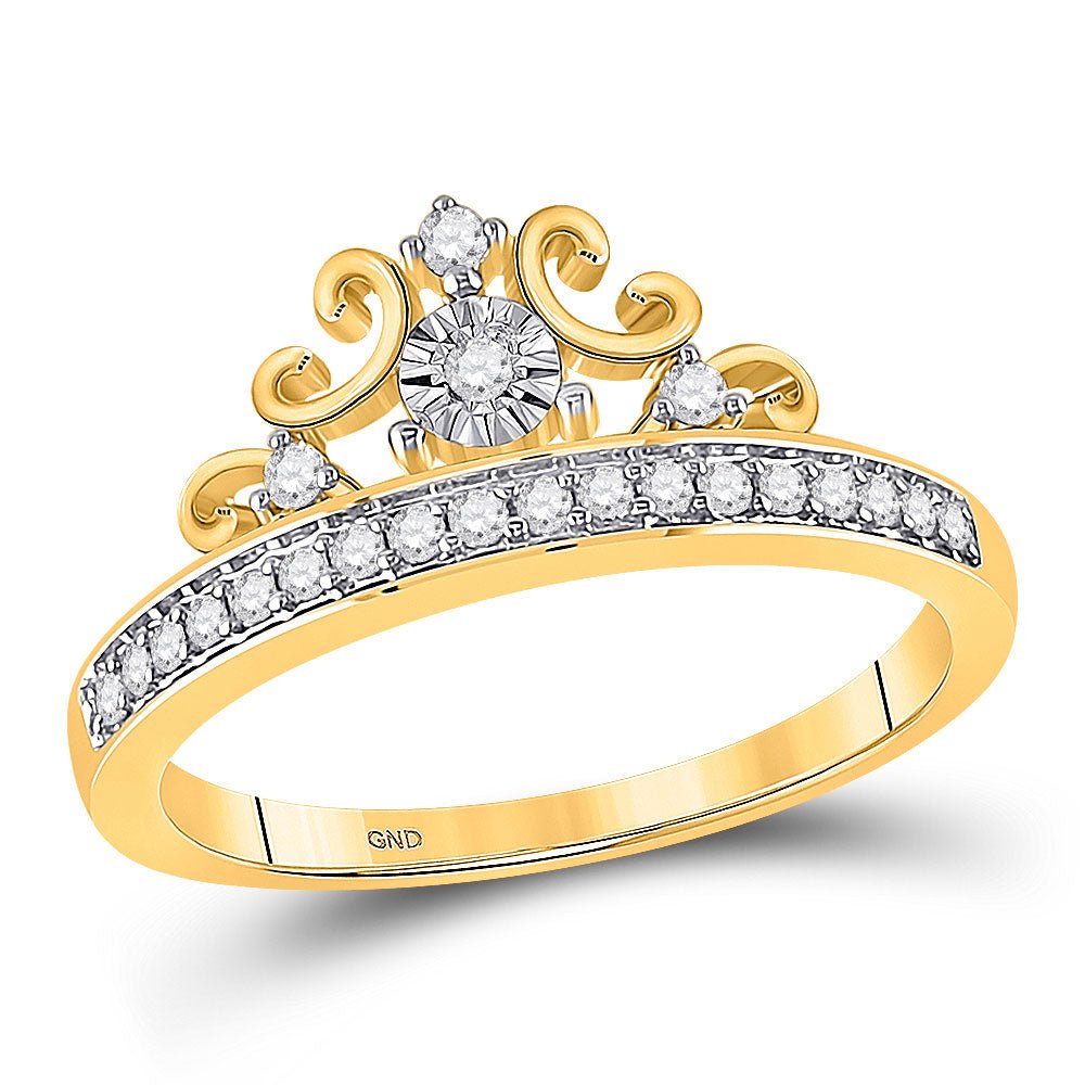 Diamond Fashion Ring | 10kt Yellow Gold Womens Round Diamond Crown Tiara Band Ring 1/5 Cttw | Splendid Jewellery GND