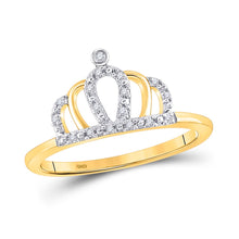 Load image into Gallery viewer, Regal Brilliance: 10kt Yellow Gold Women&#39;s Diamond Crown Tiara Princess Band Ring product  Top View from Splendid Jewellery