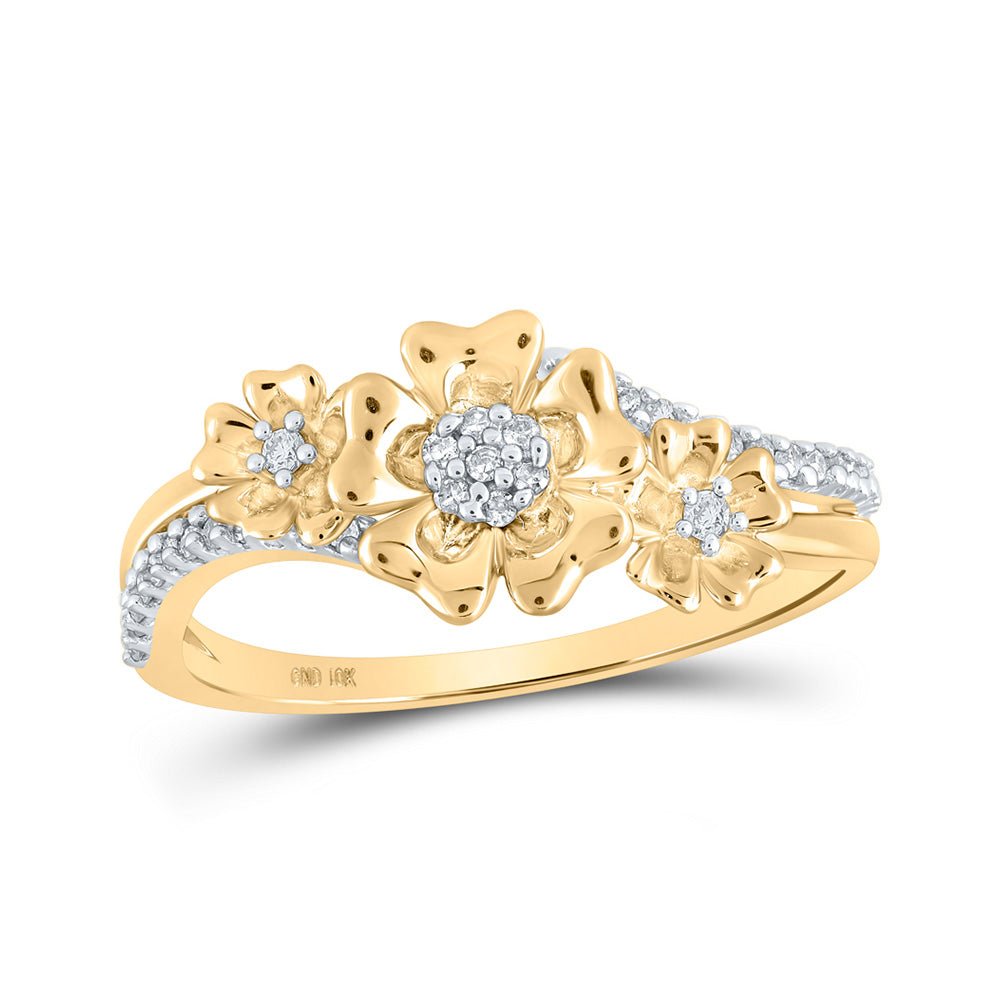 Diamond Fashion Ring | 10kt Yellow Gold Womens Round Diamond Flower Fashion Ring 1/6 Cttw | Splendid Jewellery GND