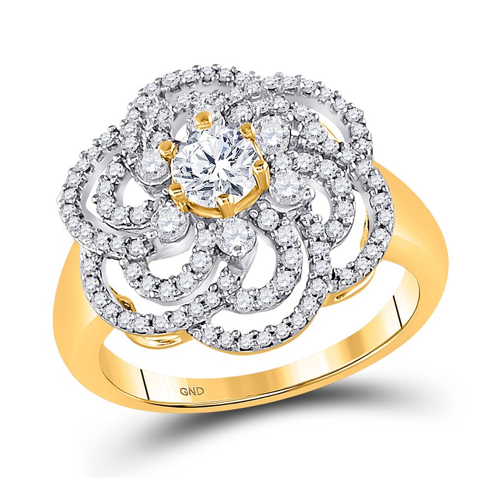 Diamond Fashion Ring | 10kt Yellow Gold Womens Round Diamond Flower Solitaire Fashion Ring 1 Cttw | Splendid Jewellery GND