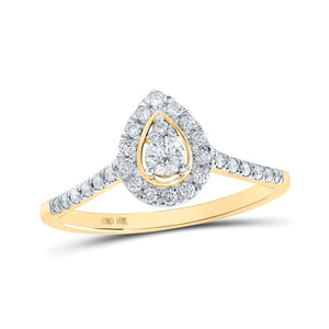 Diamond Fashion Ring | 10kt Yellow Gold Womens Round Diamond Pear-shape Halo Ring 1/3 Cttw | Splendid Jewellery GND