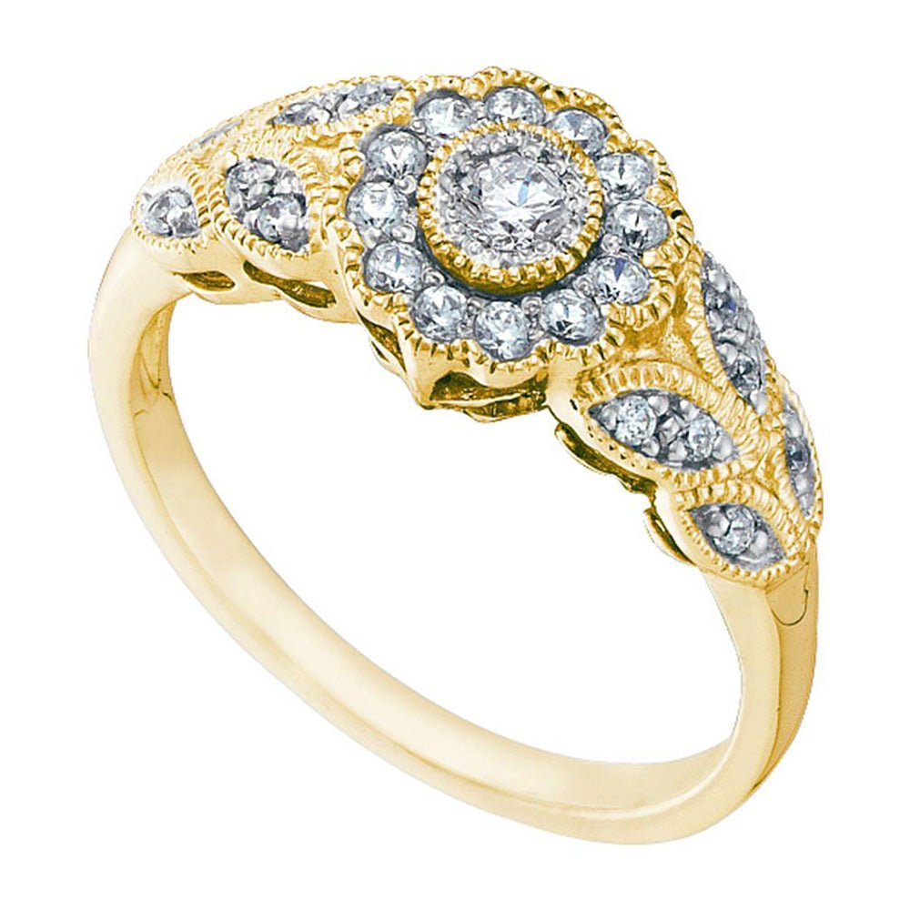 Diamond Fashion Ring | 10kt Yellow Gold Womens Round Diamond Solitaire Floral Cluster Milgrain Ring 1/3 Cttw | Splendid Jewellery GND