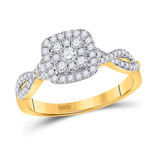 Load image into Gallery viewer, Radiant Square Sparkle: 10kt Yellow Gold Womens Round Diamond Square Ring - Top View