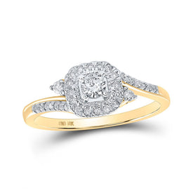 Radiant Elegance: 10kt Yellow Gold Womens Round Diamond Square Ring 1/3 Cttw - Top View