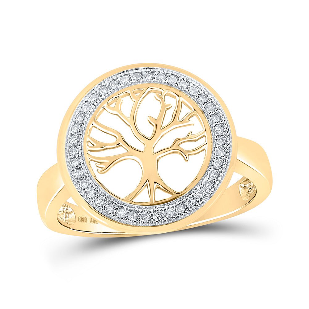 Diamond Fashion Ring | 10kt Yellow Gold Womens Round Diamond Tree of Life Circle Ring 1/10 Cttw | Splendid Jewellery GND