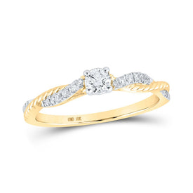 Radiant Reflections: 10kt Yellow Gold Womens Round Diamond Twist Solitaire Ring 1/4 Cttw - Top View