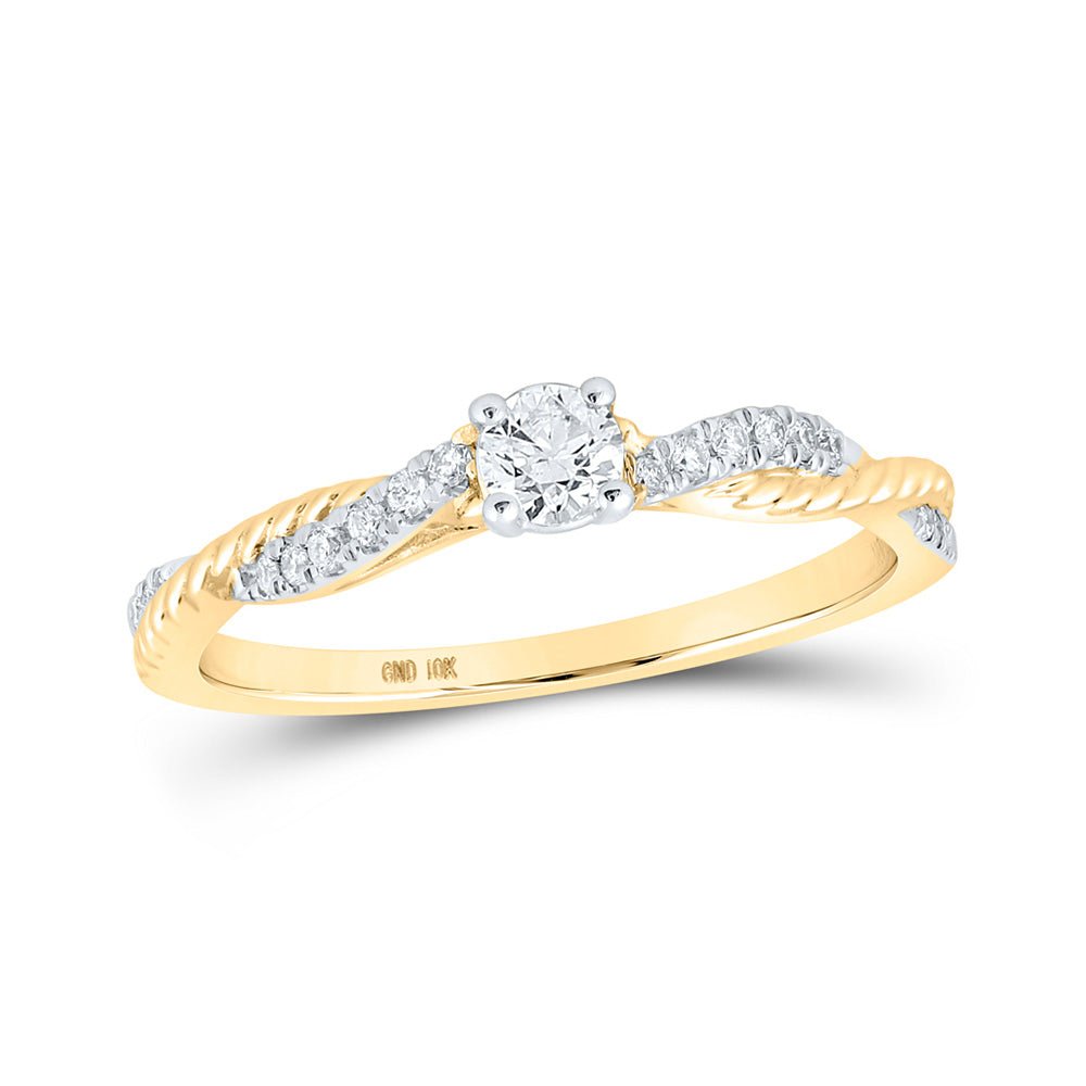 Diamond Fashion Ring | 10kt Yellow Gold Womens Round Diamond Twist Solitaire Ring 1/4 Cttw | Splendid Jewellery GND