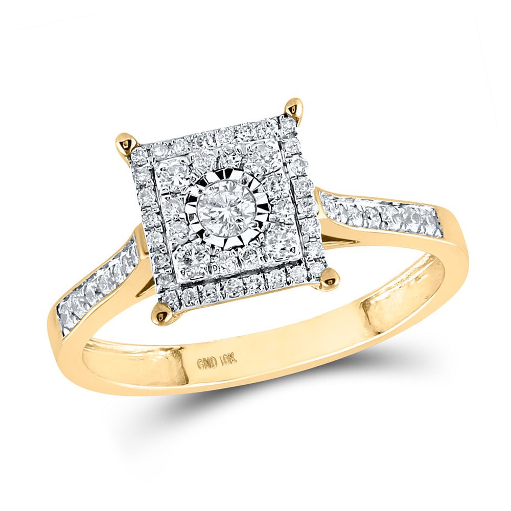 Diamond Fashion Ring | 10kt Yellow Gold Womens Round Yellow Diamond Square Ring 1/3 Cttw | Splendid Jewellery GND