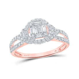 Radiant Rose Gold Baguette and Round Diamond Fashion Ring - Top View