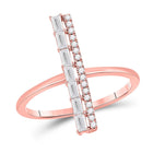 14kt Rose Gold Baguette and Round Diamond Linear Fashion Ring - Top View