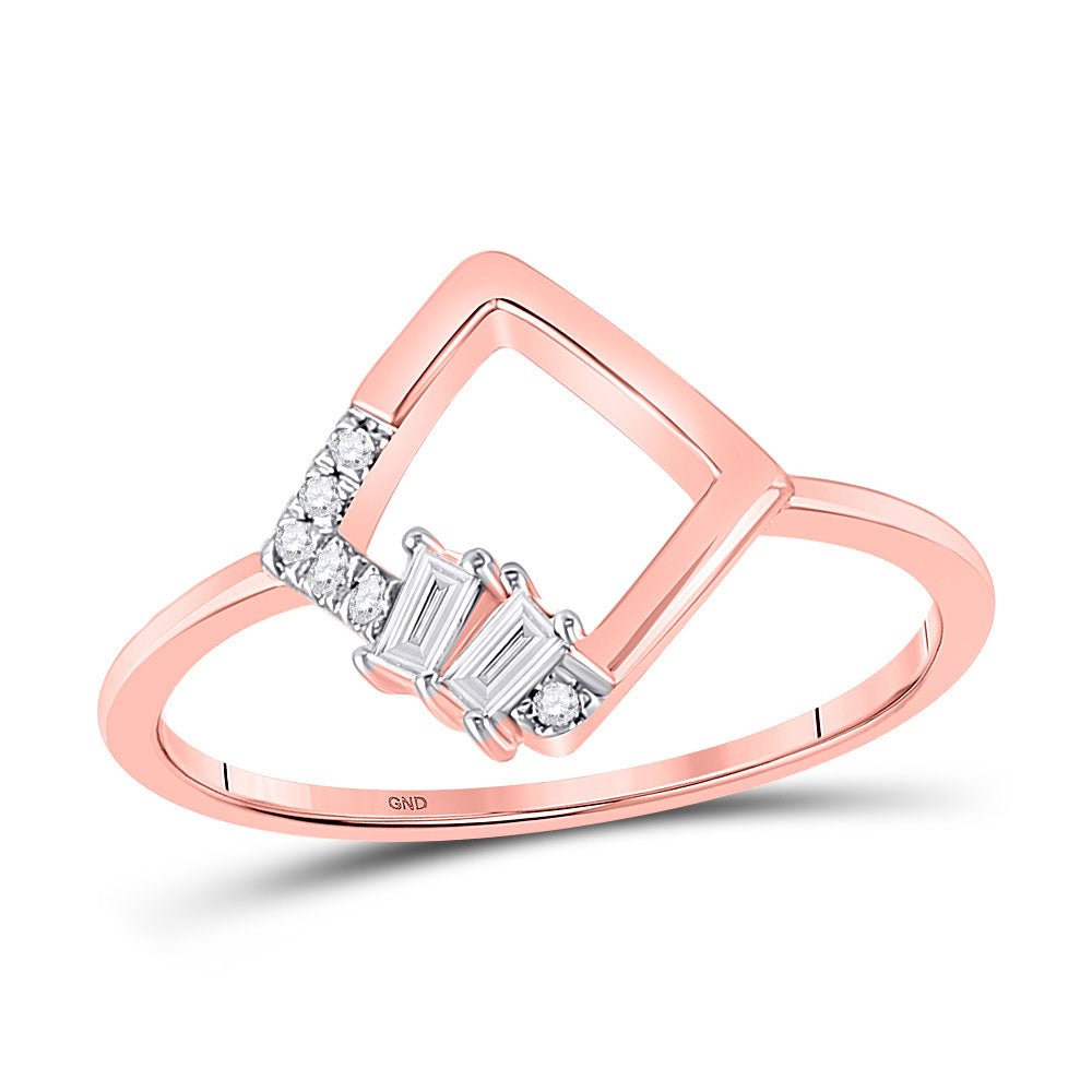Diamond Fashion Ring | 14kt Rose Gold Womens Baguette Diamond Modern Fashion Ring 1/10 Cttw | Splendid Jewellery GND