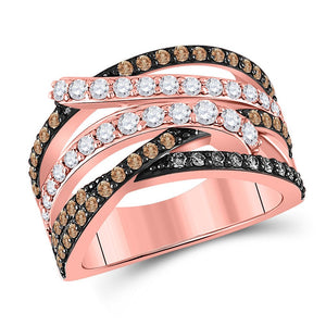 Diamond Fashion Ring | 14kt Rose Gold Womens Round Brown Diamond Crossover Fashion Ring 1-1/4 Cttw | Splendid Jewellery GND