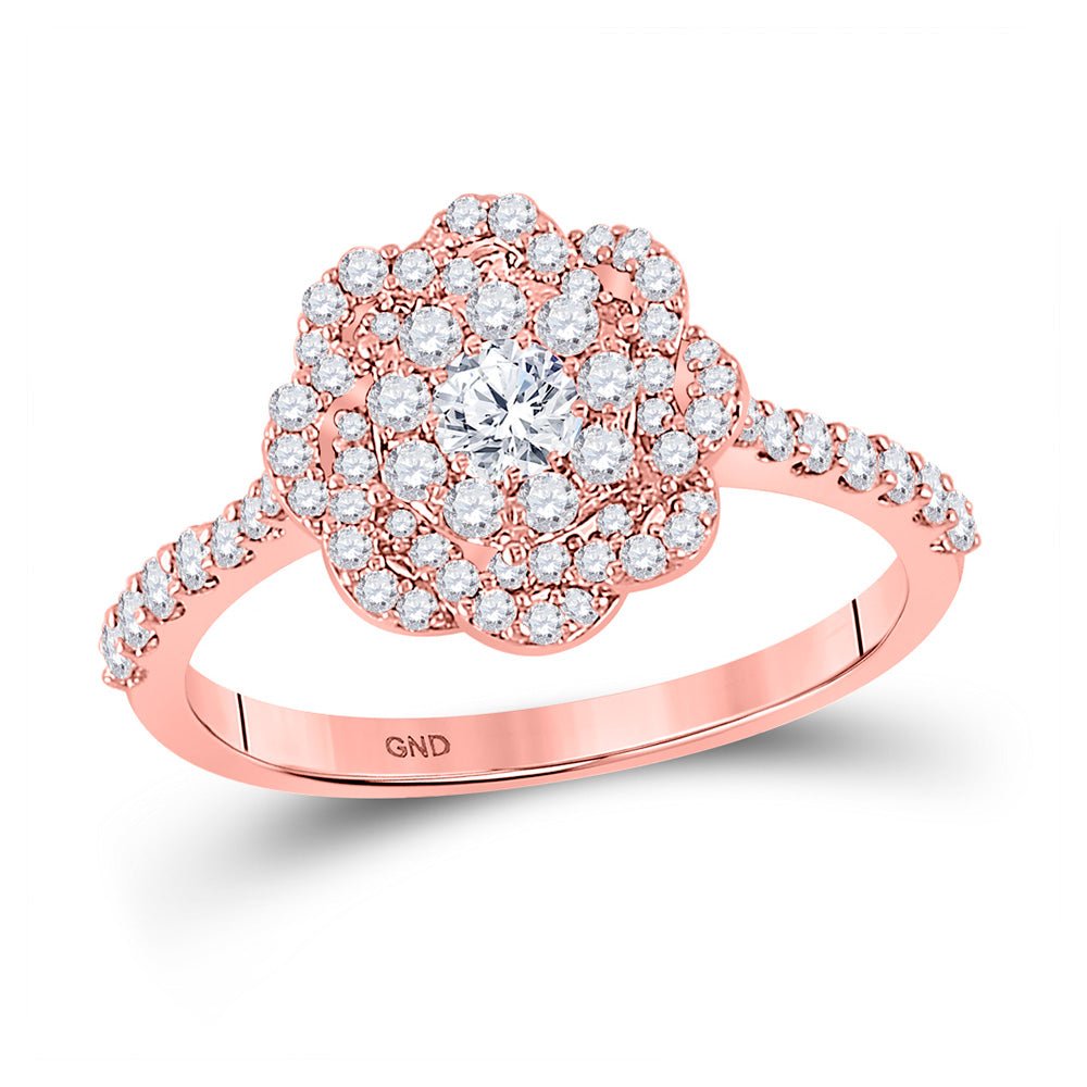 Diamond Fashion Ring | 14kt Rose Gold Womens Round Diamond Floral Twist Solitaire Ring 7/8 Cttw | Splendid Jewellery GND