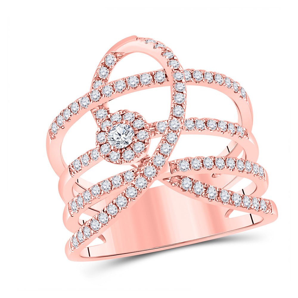 Diamond Fashion Ring | 14kt Rose Gold Womens Round Diamond Loop Strand Fashion Ring 3/4 Cttw | Splendid Jewellery GND