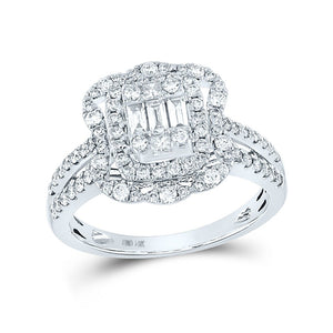 Diamond Fashion Ring | 14kt White Gold Womens Baguette Diamond Cluster Ring 1 Cttw | Splendid Jewellery GND