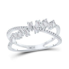 Dazzling Baguette Diamond Crossover Ring in 14kt White Gold - Top View