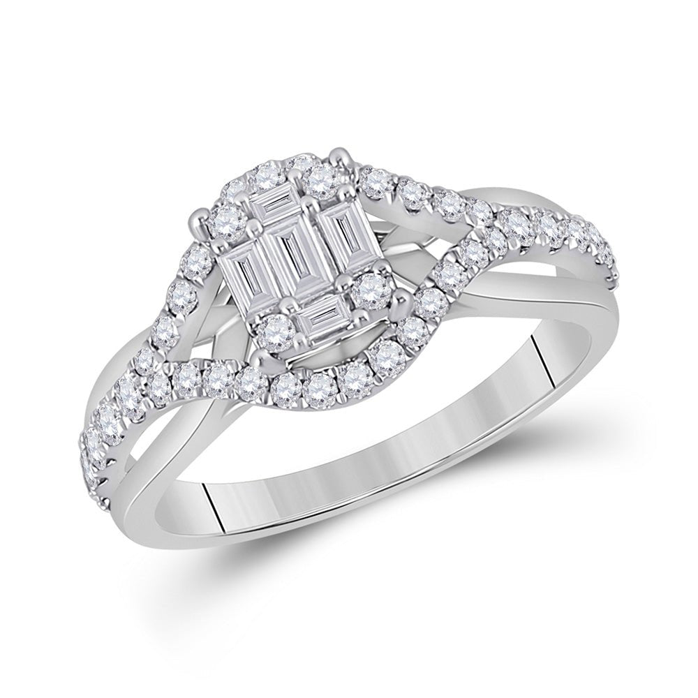 Diamond Fashion Ring | 14kt White Gold Womens Baguette Diamond Fashion Ring 3/4 Cttw | Splendid Jewellery GND