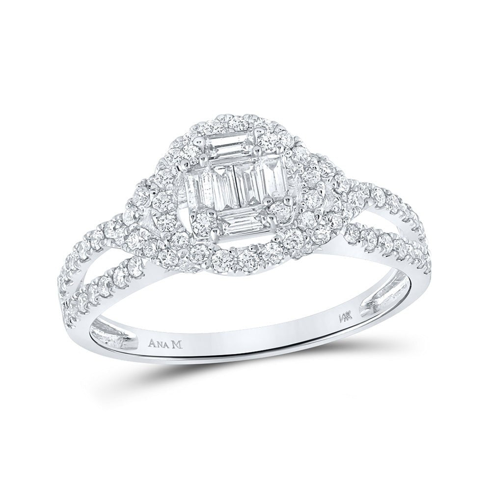 Diamond Fashion Ring | 14kt White Gold Womens Baguette Diamond Halo Ring 3/4 Cttw | Splendid Jewellery GND