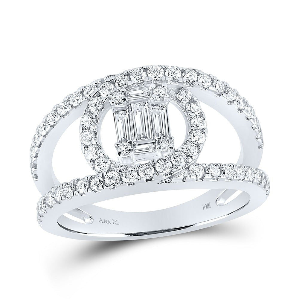 Diamond Fashion Ring | 14kt White Gold Womens Baguette Diamond Negative Space Cluster Ring 1 Cttw | Splendid Jewellery GND