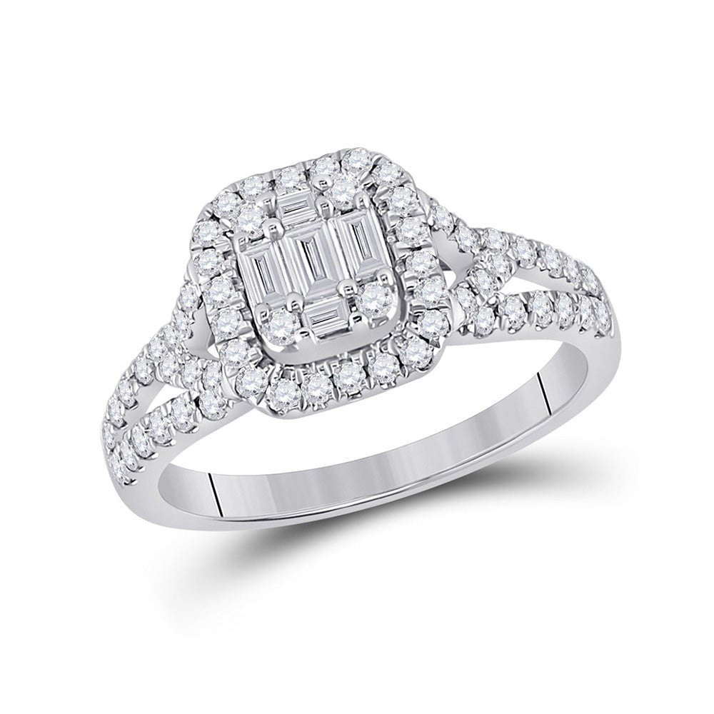 Diamond Fashion Ring | 14kt White Gold Womens Baguette Diamond Square Ring 3/4 Cttw | Splendid Jewellery GND