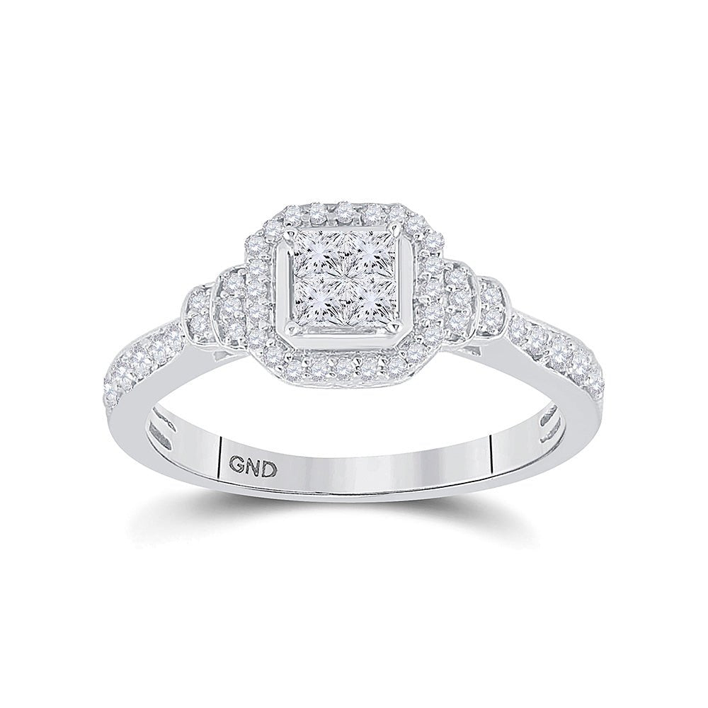 Diamond Fashion Ring | 14kt White Gold Womens Princess Diamond Fashion Ring 1/2 Cttw | Splendid Jewellery GND