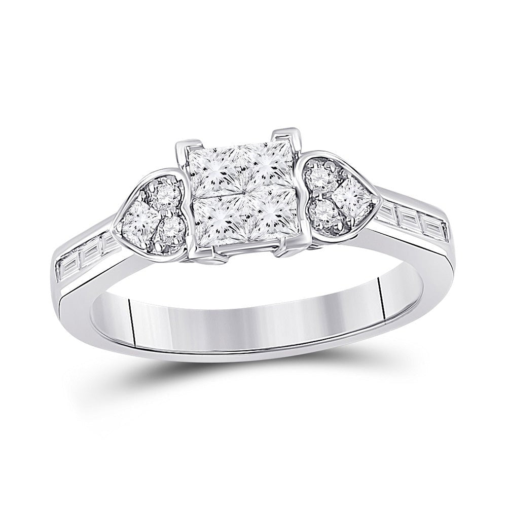 Diamond Fashion Ring | 14kt White Gold Womens Princess Diamond Square Heart Cluster Ring 3/4 Cttw | Splendid Jewellery GND