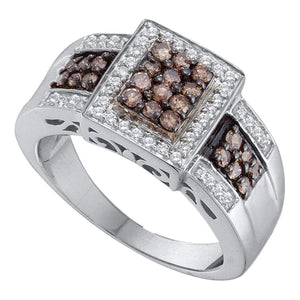 Diamond Fashion Ring | 14kt White Gold Womens Round Brown Diamond Cluster Ring 5/8 Cttw | Splendid Jewellery GND