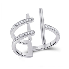 Load image into Gallery viewer, Bisected Brilliance: 14kt White Gold Womens Round Diamond Linear Fashion Ring - Top View