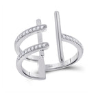 Bisected Brilliance: 14kt White Gold Womens Round Diamond Linear Fashion Ring - Top View