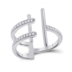 Diamond Fashion Ring | 14kt White Gold Womens Round Diamond Bisected Linear Fashion Ring 1/5 Cttw | Splendid Jewellery GND
