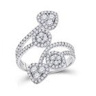 14kt White Gold Heart-Shaped Diamond Bypass Cluster Ring - Top View