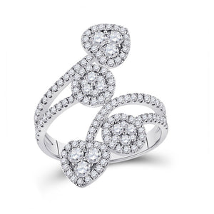 Diamond Fashion Ring | 14kt White Gold Womens Round Diamond Bypass Cluster Heart Ring 1-1/4 Cttw | Splendid Jewellery GND