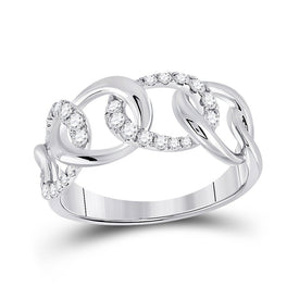 Radiant Elegance: 14kt White Gold Womens Round Diamond Curb Link Fashion Ring - Top View