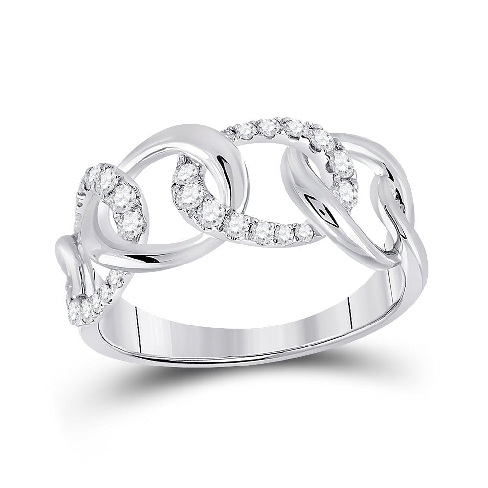 Diamond Fashion Ring | 14kt White Gold Womens Round Diamond Curb Link Fashion Ring 1/3 Cttw | Splendid Jewellery GND