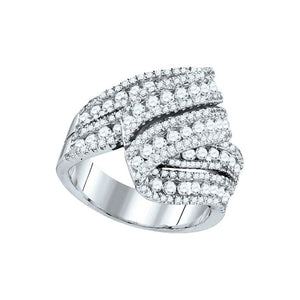 Diamond Fashion Ring | 14kt White Gold Womens Round Diamond Fold Over Fashion Ring 2 Cttw | Splendid Jewellery GND