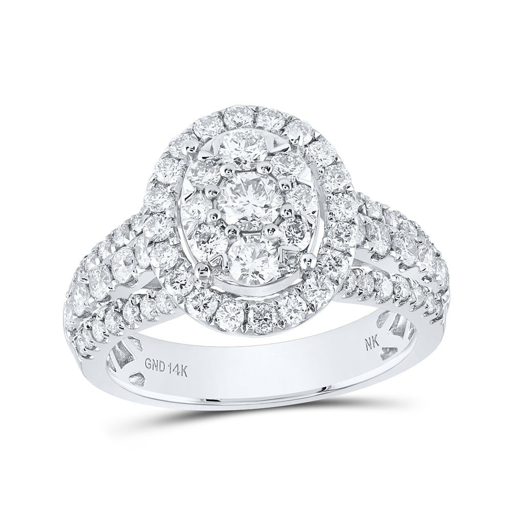 Diamond Fashion Ring | 14kt White Gold Womens Round Diamond Oval Ring 1-1/2 Cttw | Splendid Jewellery GND