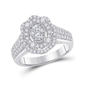 Radiant Brilliance: 14kt White Gold Womens Round Diamond Oval Ring - Top View
