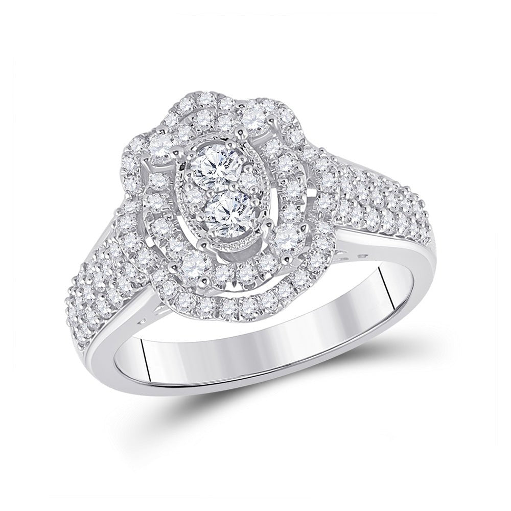 Diamond Fashion Ring | 14kt White Gold Womens Round Diamond Oval Ring 1 Cttw | Splendid Jewellery GND